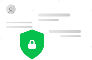 Polymart security graphic with lock icon over user and document cards